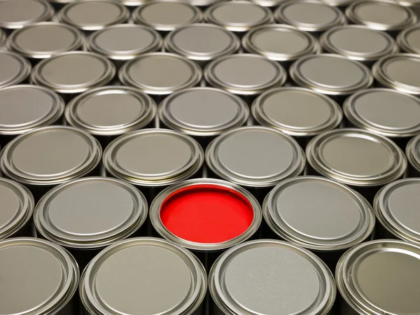 Full Frame Paint Cans Uno Pieno Vernice Rossa — Foto Stock