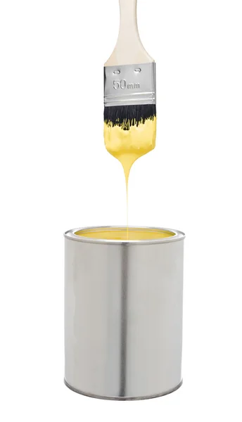 Yellow Paint Brush Can Isolated White Background — Stock Photo, Image