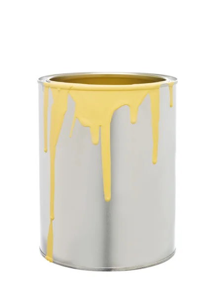 Paint Can Yellow Spill Isolated White Background — Stock Photo, Image