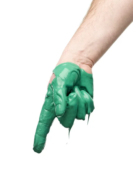 白い背景で隔離の緑の塗られた手 — ストック写真