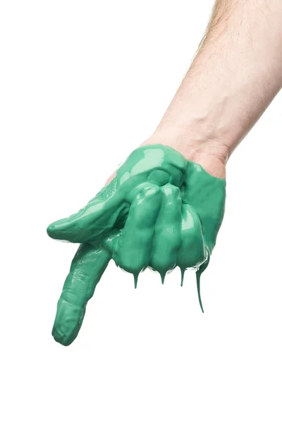 Yeşil boyalı el — Stok fotoğraf