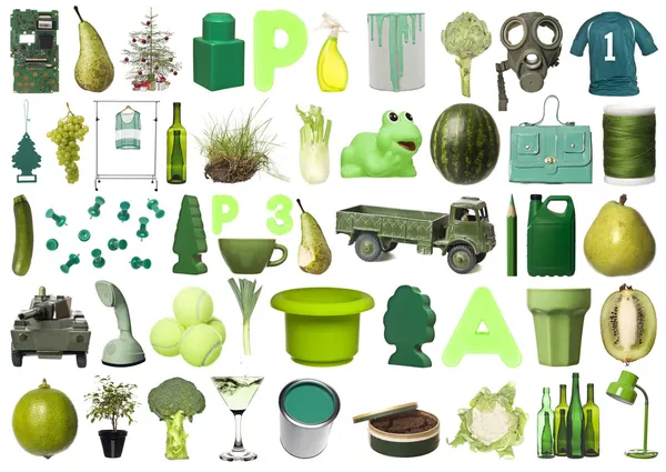 stock image Large group of Green objects isolated on white background