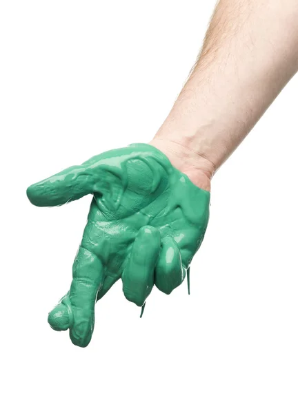 Grön målade hand — Stockfoto