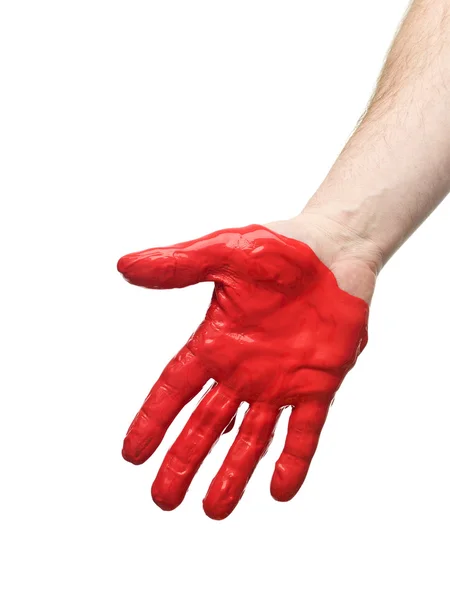 Red Painted Hand Isolated White Background — Stock Photo, Image