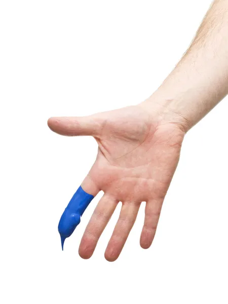 Pintura azul en el dedo — Foto de Stock