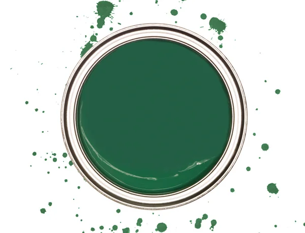Gröna Paintcan Från Ovan Isolerad Fläckig Bakgrund — Stockfoto
