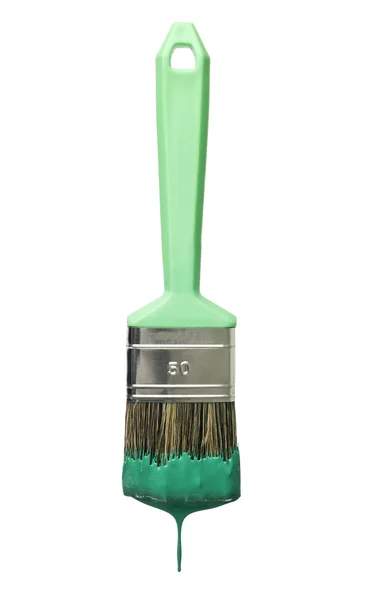 Green Paintbrush Isolated White Background — Stock Photo, Image