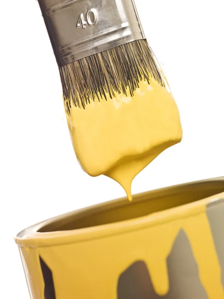 Yellow Paintbrush Close White Background — Stock Photo, Image