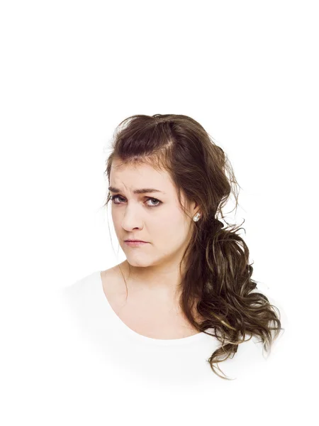 Young Serious Woman White Background — Stock Photo, Image