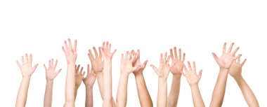 Group of Hands in the air isolated on white background clipart