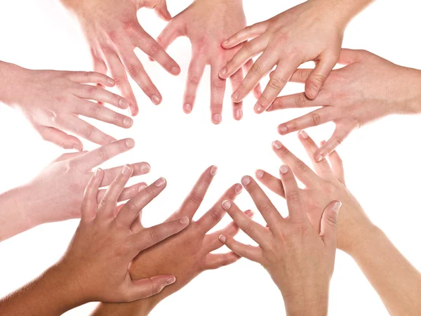 Grupp Mänskliga Händer Isolerad Vit Bakgrund — Stockfoto