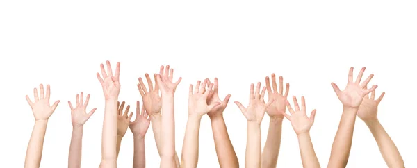 Grupa Ręce Powietrzu Białym Tle — Zdjęcie stockowe