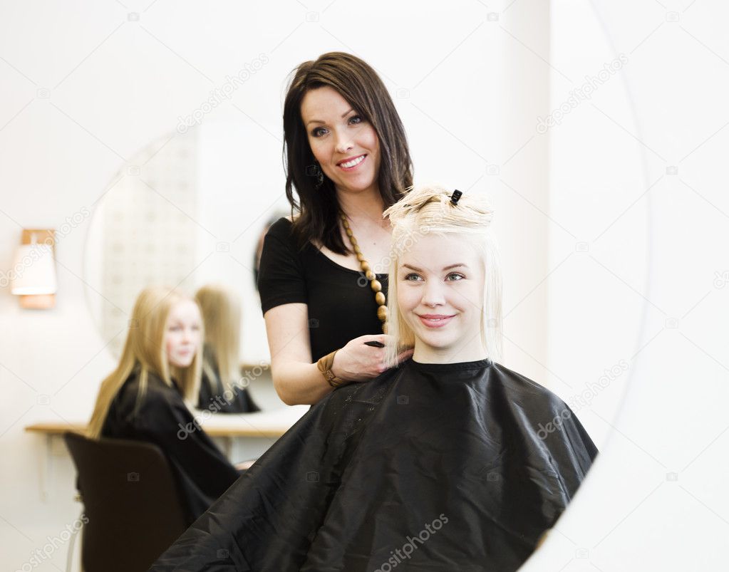 Hairdresser and customer