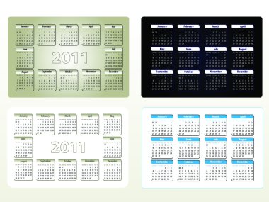 Four designs of calendar for 2011 (sun-sat) clipart