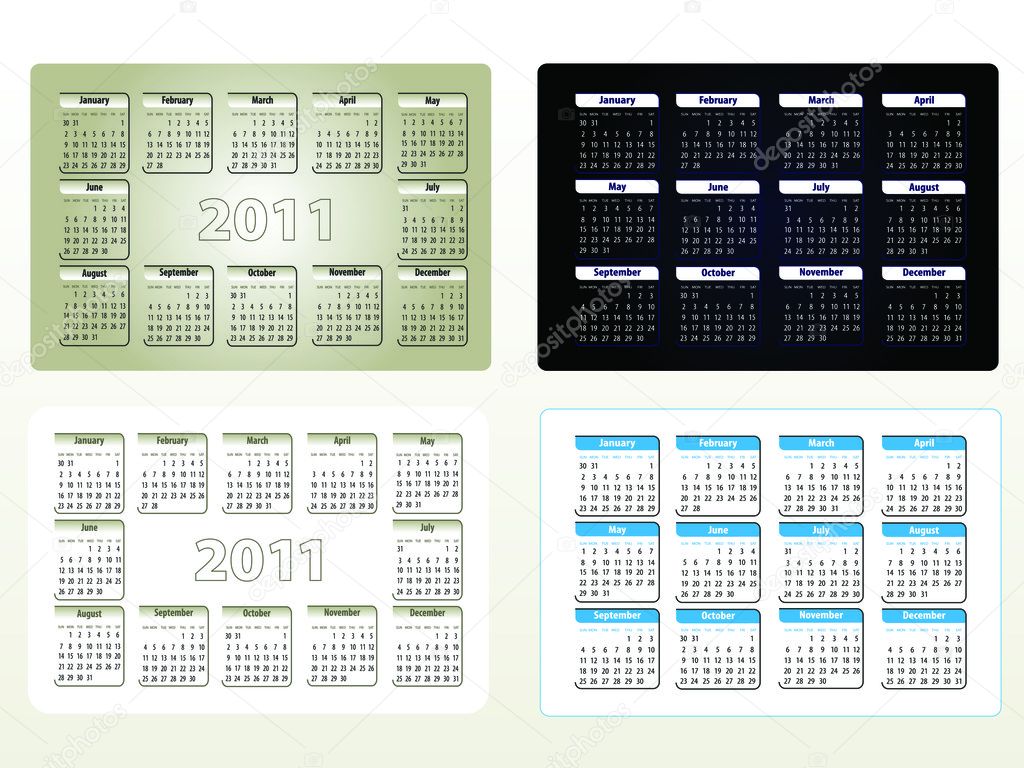Four designs of calendar for 2011 (sun-sat)