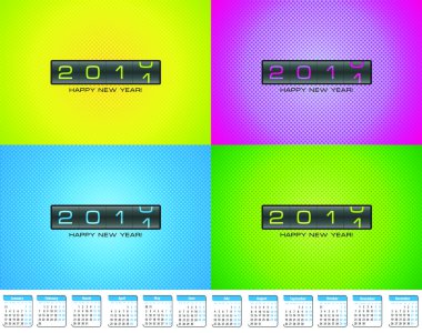 Four color designs for greeting card with bonus calendar for 201 clipart