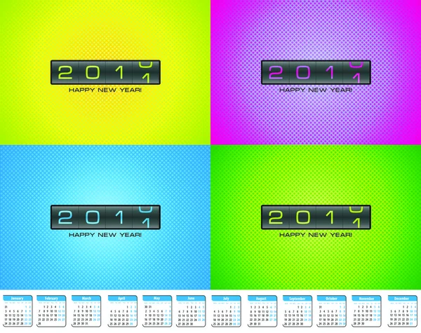 Vier farbige Designs für Grußkarte mit Bonuskalender für 201 — Stockvektor