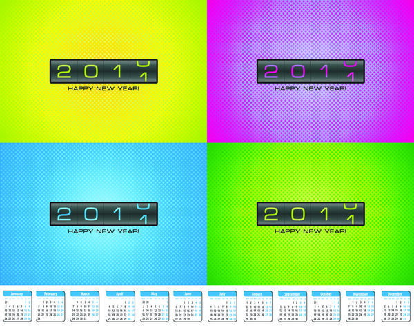 Четыре цветовых дизайна для поздравительной открытки с бонусным календарем на 201 год
