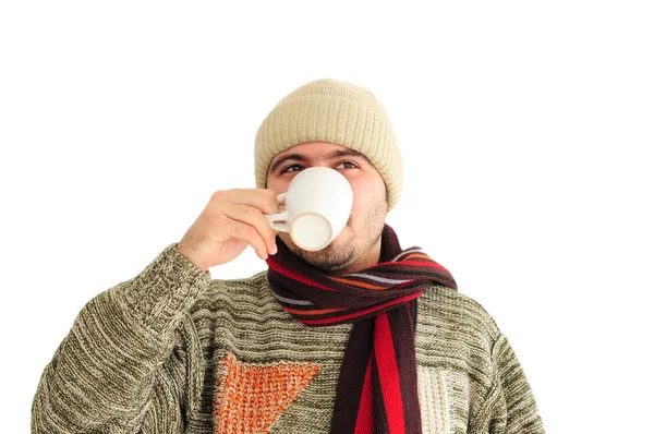 Winter man with cup — Stock Photo, Image