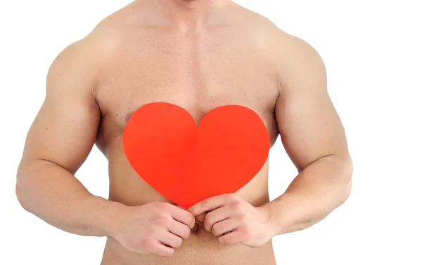 stock image Body of young man holding heart