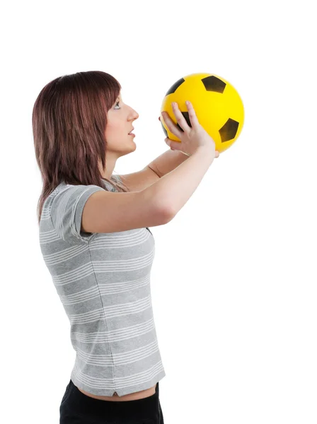 Chica con bola amarilla — Foto de Stock