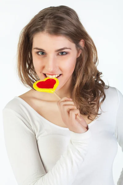 ผู้หญิงวัยรุ่นกับ lollipop — ภาพถ่ายสต็อก