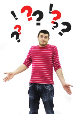 Young man confused isolated on white clipart