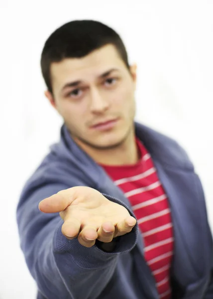 Man Begging Hand Gesture Front — Stock Photo, Image