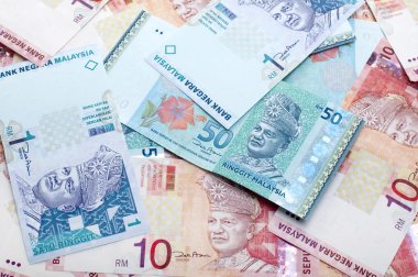 Close up Malaysia ringgit of 1, 10 and 50. clipart