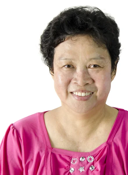 Szczęśliwy Sześćdziesiątych Starszy Azji Kobieta Białym Tle — Zdjęcie stockowe