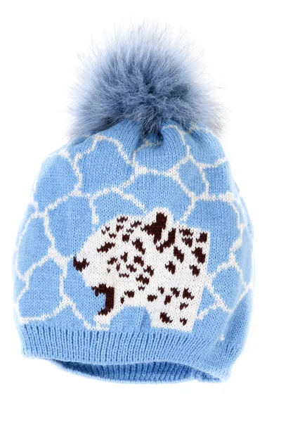 Blue knitted hat with pattern — Stock Photo, Image