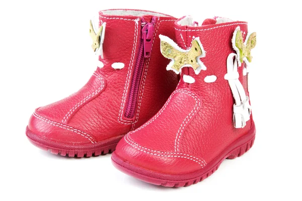 Para czerwone skórzane buty dla dzieci — Zdjęcie stockowe