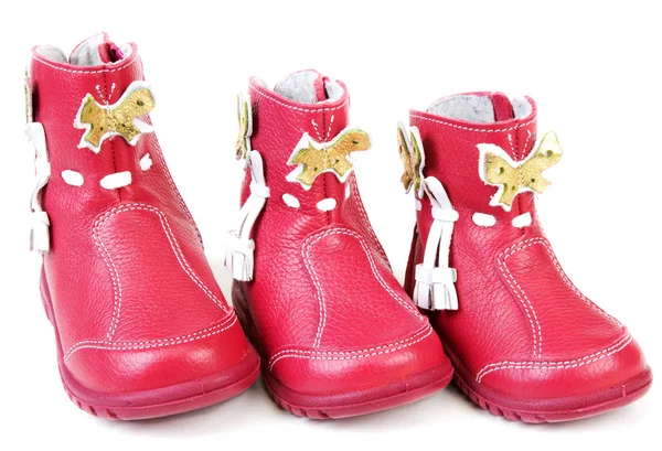 Red leather baby boots — Stock Photo, Image