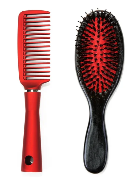 Collage massage black and red comb — Stock Photo, Image