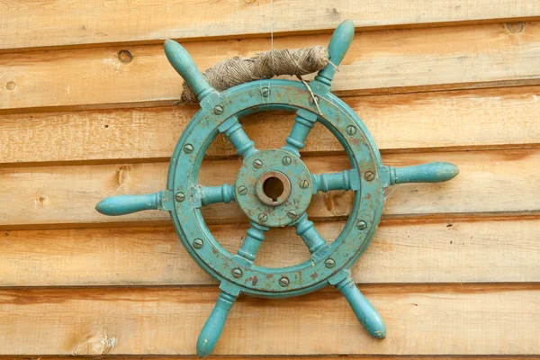 Old sea steering wheel — Stock Photo, Image