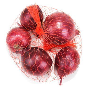 Red onion in packing from red net clipart