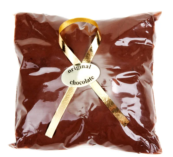 Chocolate en polvo en paquete de regalo y cinta de oro —  Fotos de Stock
