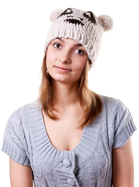 Portrét mladé dívky v klobouku — Stock fotografie