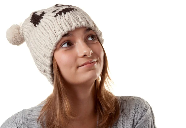 Portret van het jonge meisje in hoed — Stockfoto