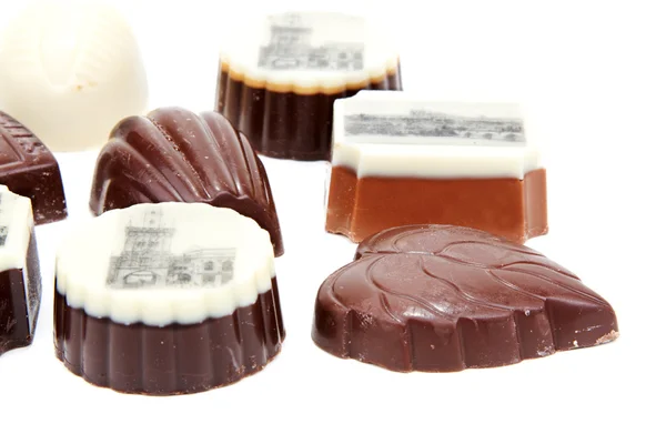 Doces de chocolate com tipo de Praga — Fotografia de Stock