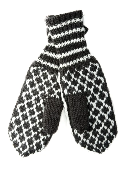 Knitted winter mittens with pattern — Stock Photo, Image