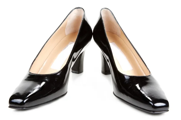 Black feminine varnished loafers — Stock Photo, Image