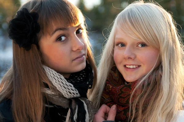 纵向两个年轻漂亮的女孩 — 图库照片