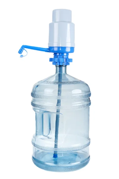 Duże butelki z tworzyw sztucznych do wody i pompą — Zdjęcie stockowe