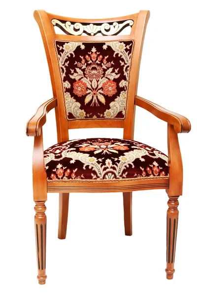 Hermosa silla de madera con cortinas caras — Foto de Stock