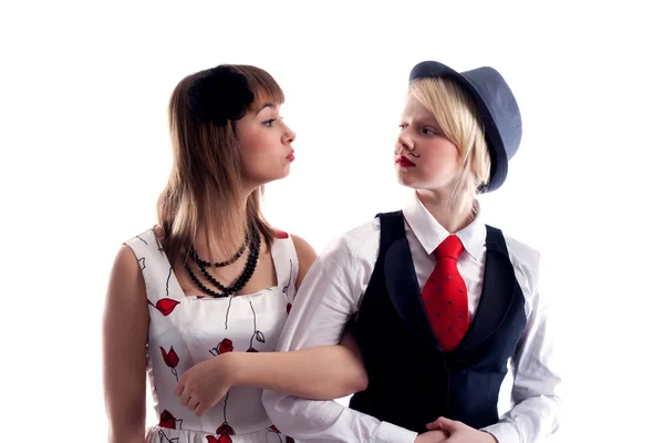 Dvě dívky setře přítele na přítele — Stock fotografie