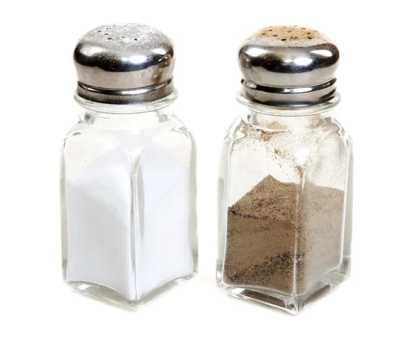 Glazen saltcellar en peper schudbeker — Stockfoto
