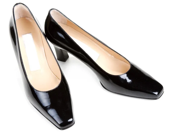 Black feminine varnished loafers — Stock Photo, Image