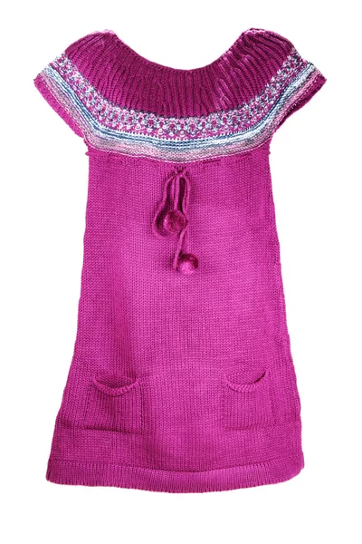 Fioletowy suknia z dzianiny z pompon — Zdjęcie stockowe
