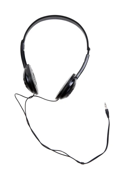Fones de ouvido pretos com fio e jackplug — Fotografia de Stock